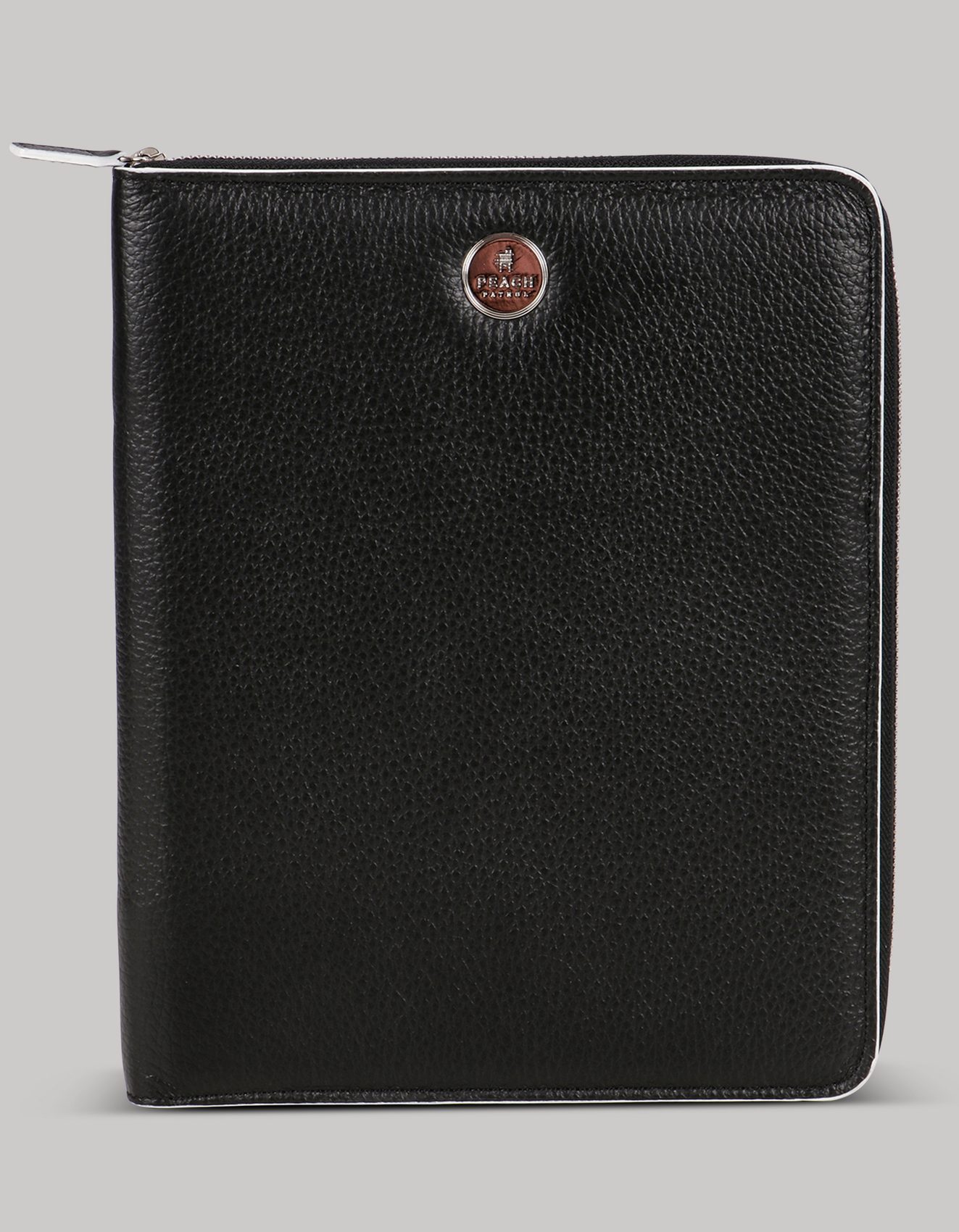 Schwarzes Leder-Etui für Tablet mit Markenprägung