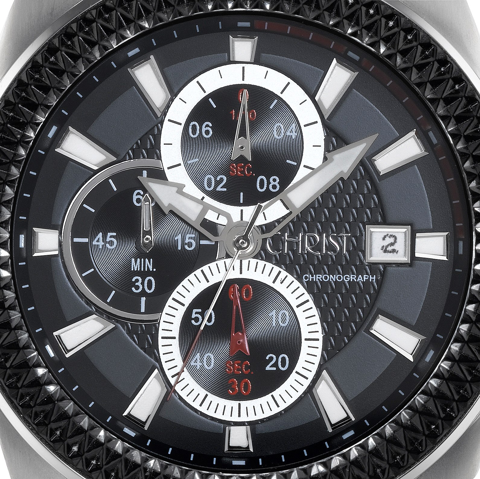 Makroaufnahme eines Chronographen-Zifferblatts, Produktfotografie