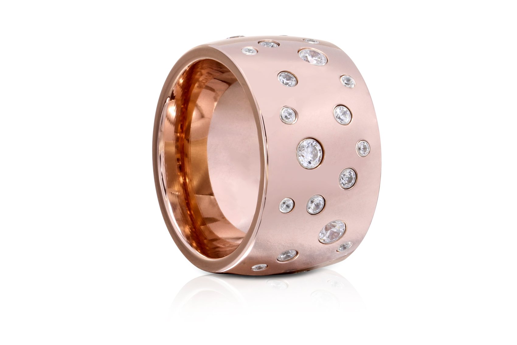 Breiter Roségold-Ring mit eingelassenen Diamanten