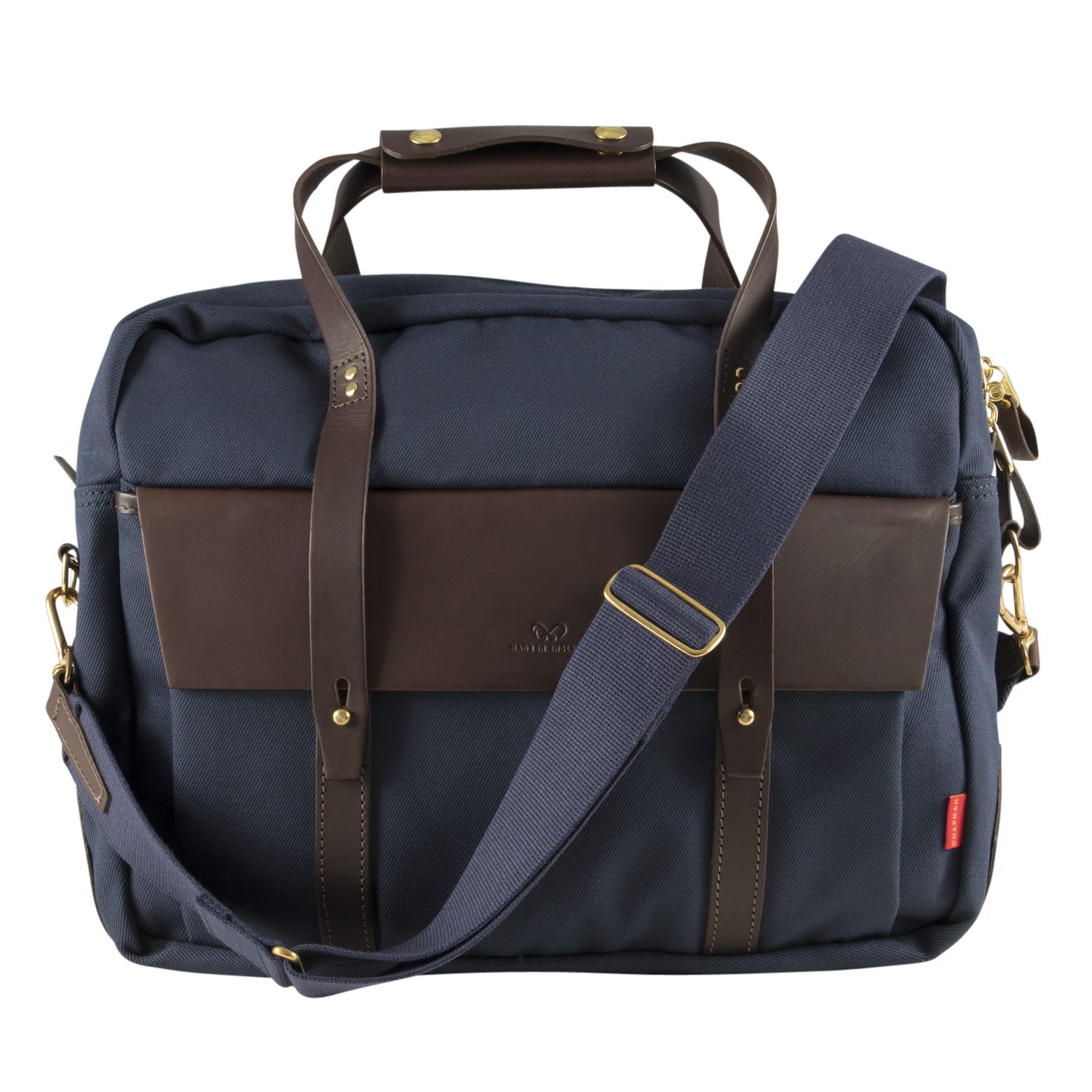 Marineblaue Workbag mit dunkelbraunen Lederdetails