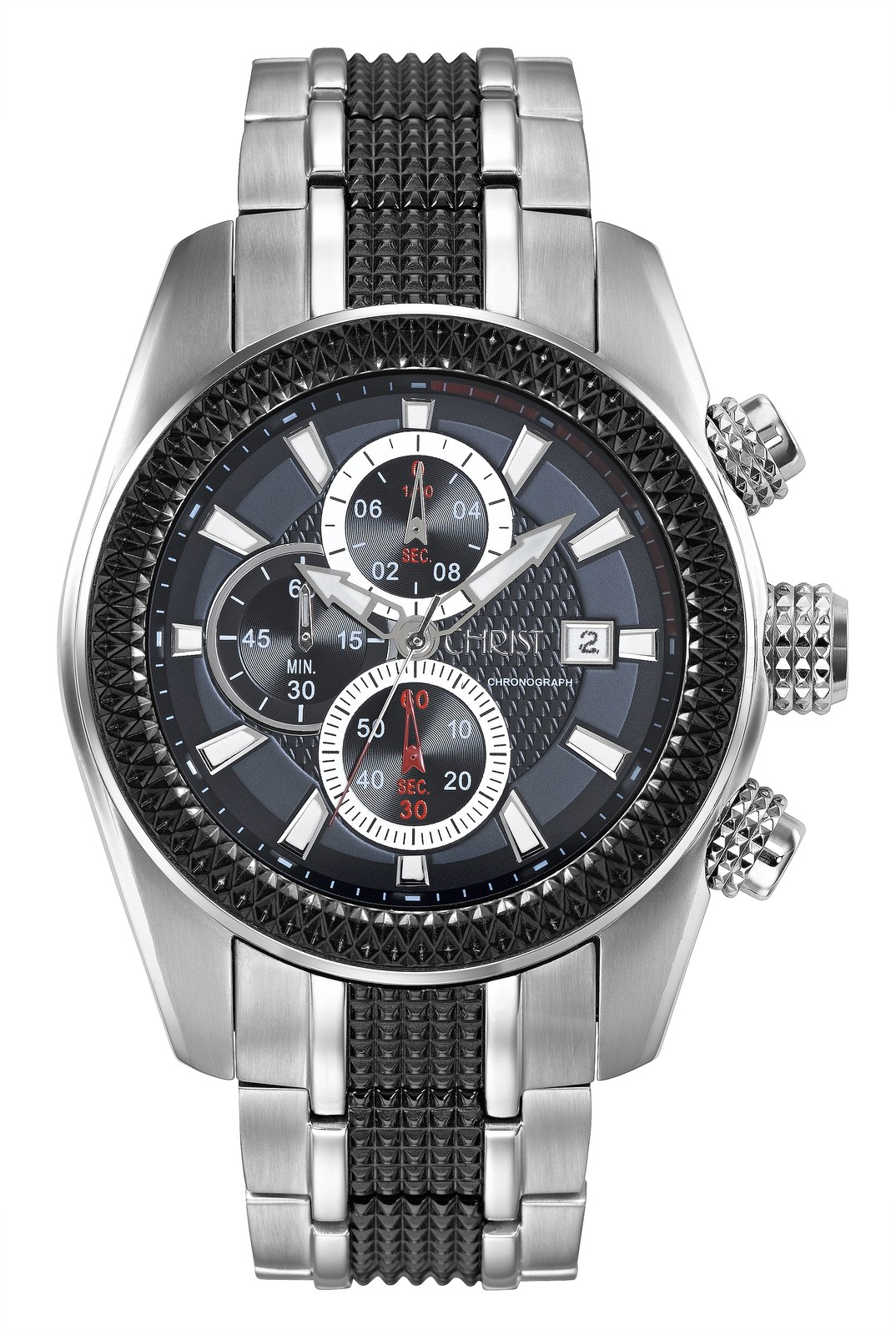 CHRIST-Chronograph mit dunklem Zifferblatt und strukturierter Lünette